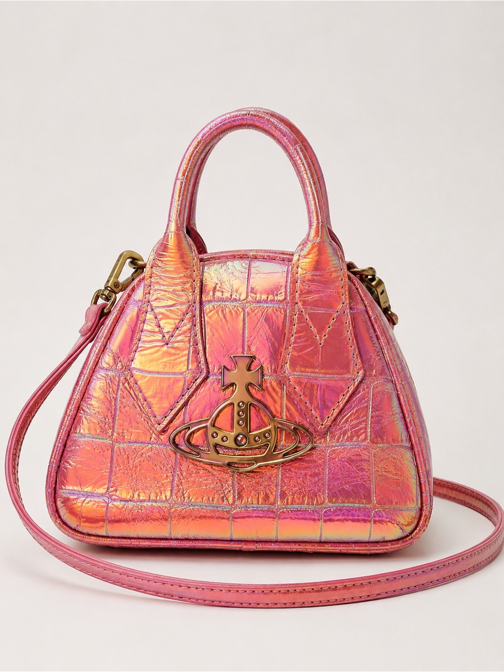 Vivienne Westwood T-Rex Mini Yasmine Bag – Pink Iridescent Leather